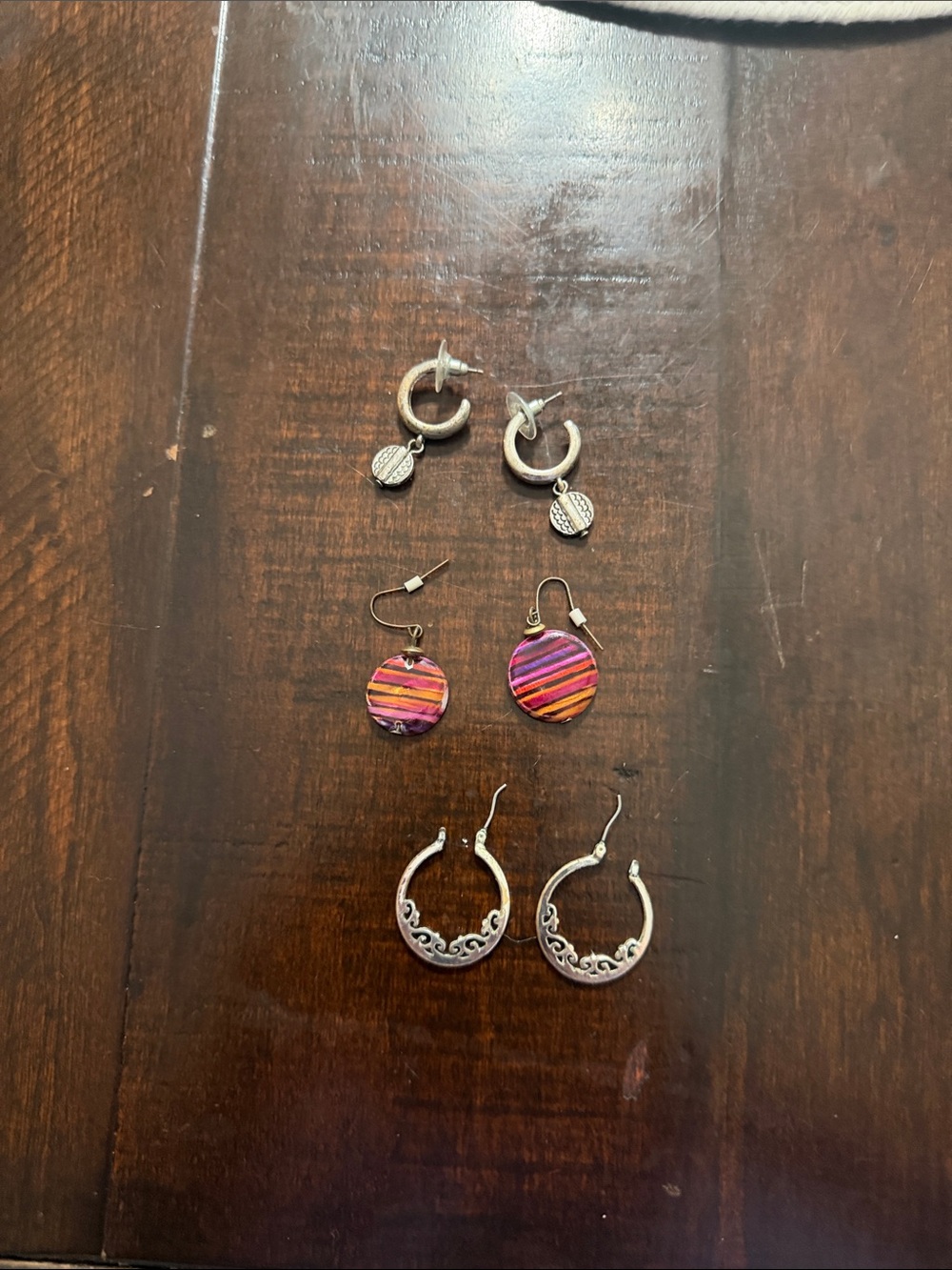 Source Unknown Silver & Multicolor Striped Earring Trio